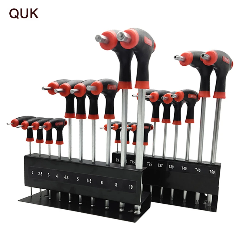 QUK T-Handle Hexagon Wrench 10 Pcs Set Universal Allen Key Torx Ball Spanner Screw Nut Driver For AutoMobile Repair Hand Tool