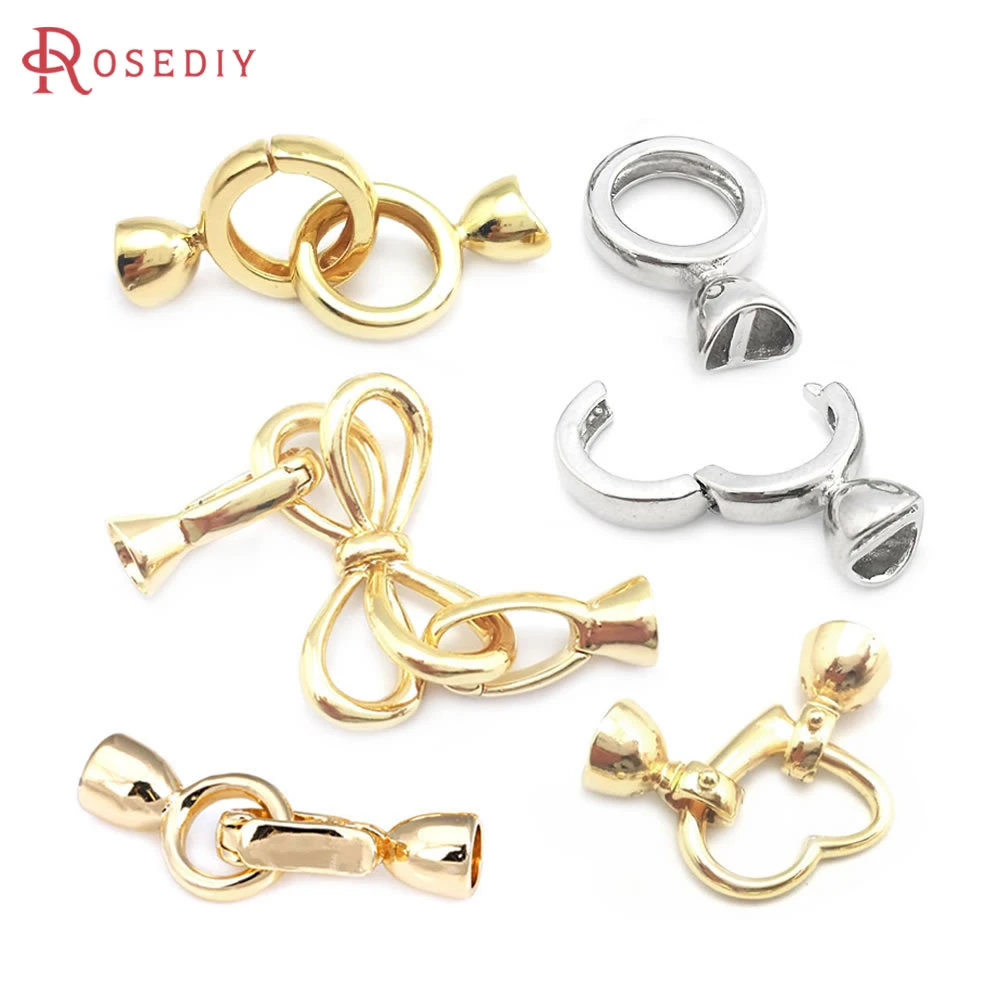 (28874)5 Sets full length 38MM,ring 14MM Imitation Rhodium Brass Connect Clasps for Leather Rope Jewelry Findings Accessories