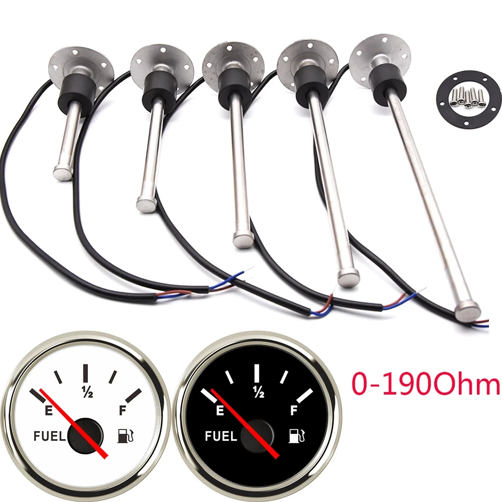 52MM Fuel Level Gauge with Fuel Level Sensor 100MM 125MM 150MM 200MM 250MM 400MM 0-190ohm Oil Liquid Tank Fuel Level Indicator