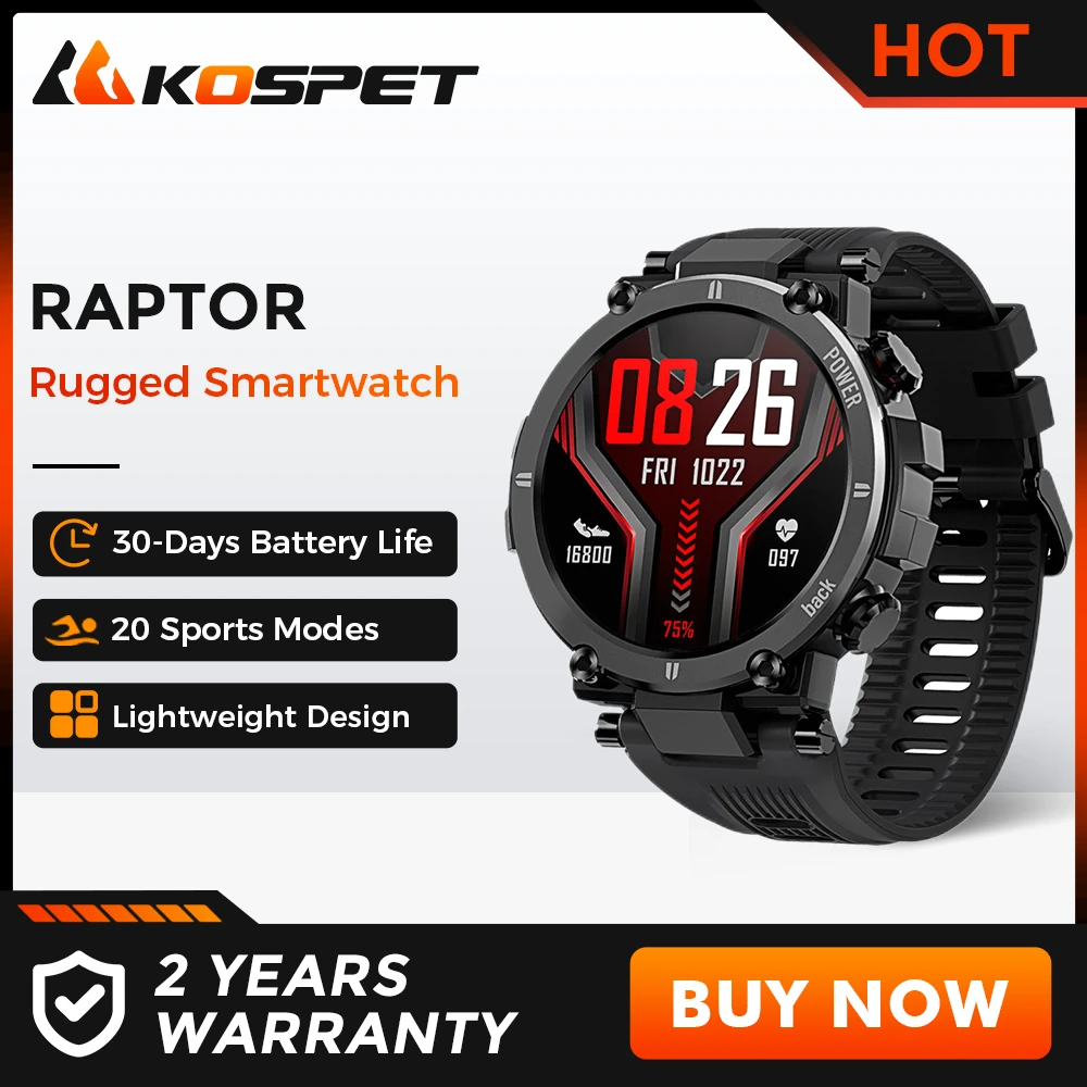 NEW KOSPET Raptor Outdoor Sport Watch Rugged Bluetooth Full Touch Smart Watch Ip68 Waterproof Tracker Fashion Smartwatch For Men