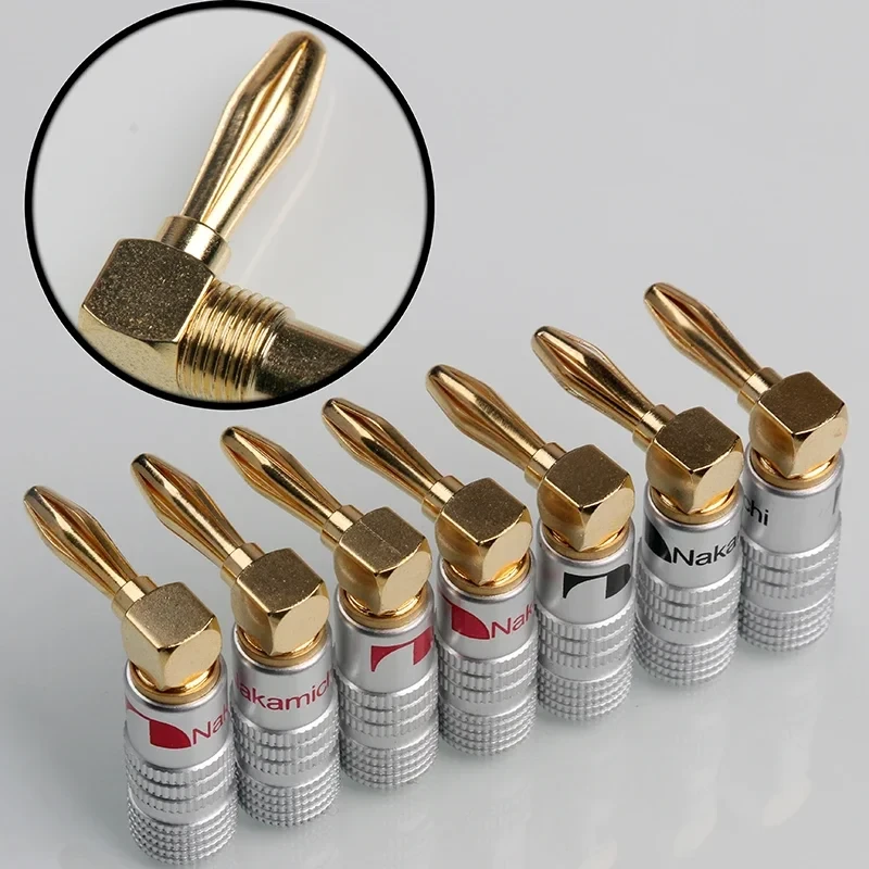 8/20Pcs 4mm L Type Banana Plug Nakamichi Right Angle Speaker Adapter Wire Cable Connector 24K Gold Plated For HiFi Musical Audio