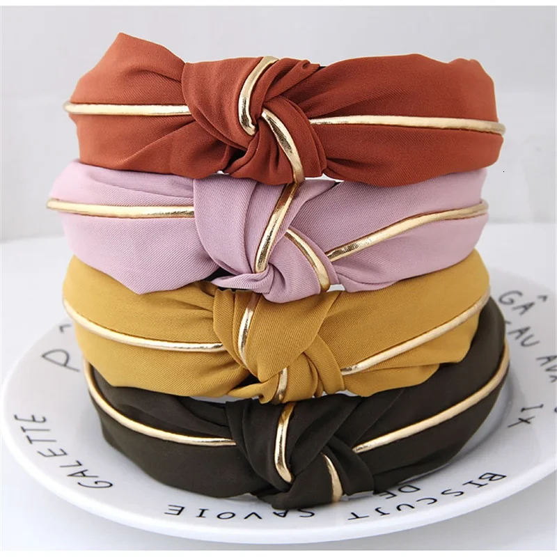 Fashion Solid Color Hair Bands For Women Jewelry Cross Knot Wide Gold Side Bow Headband Girl Sport Wash Face Hairband Wholesale