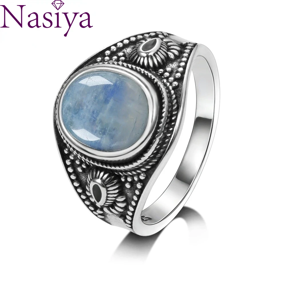 Nasiya Natural Moonstone 925 Silver Jewelry Rings Men For Women Party Weeding Anniversary Engagement Gifts Fine Jewelry