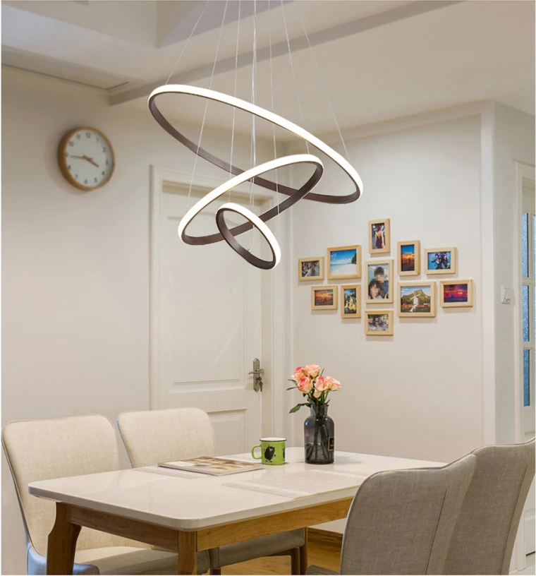 Modern Pendant Lamp Led Rings Circle Ceiling Hanging Chandelier Black Loft Living Dining Room Kitchen Indoor Lighting