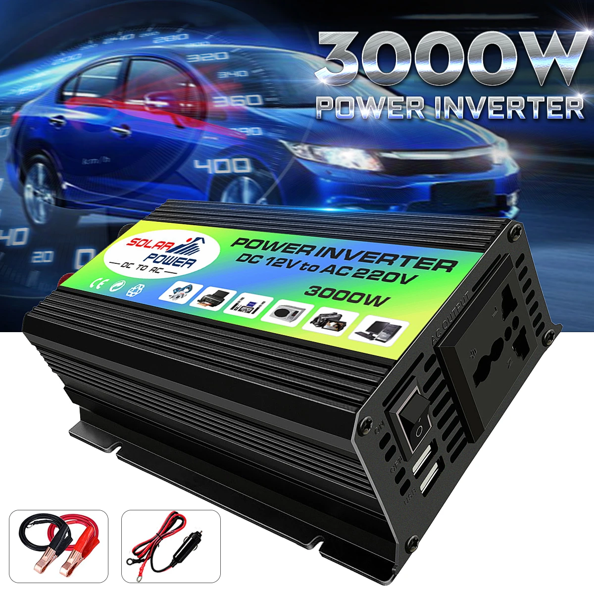 Peak 3000W Solar Inverter Voltage Transformer Converter DC 12V To AC 220V Car Inverter For Solar Inverter Home Appliances