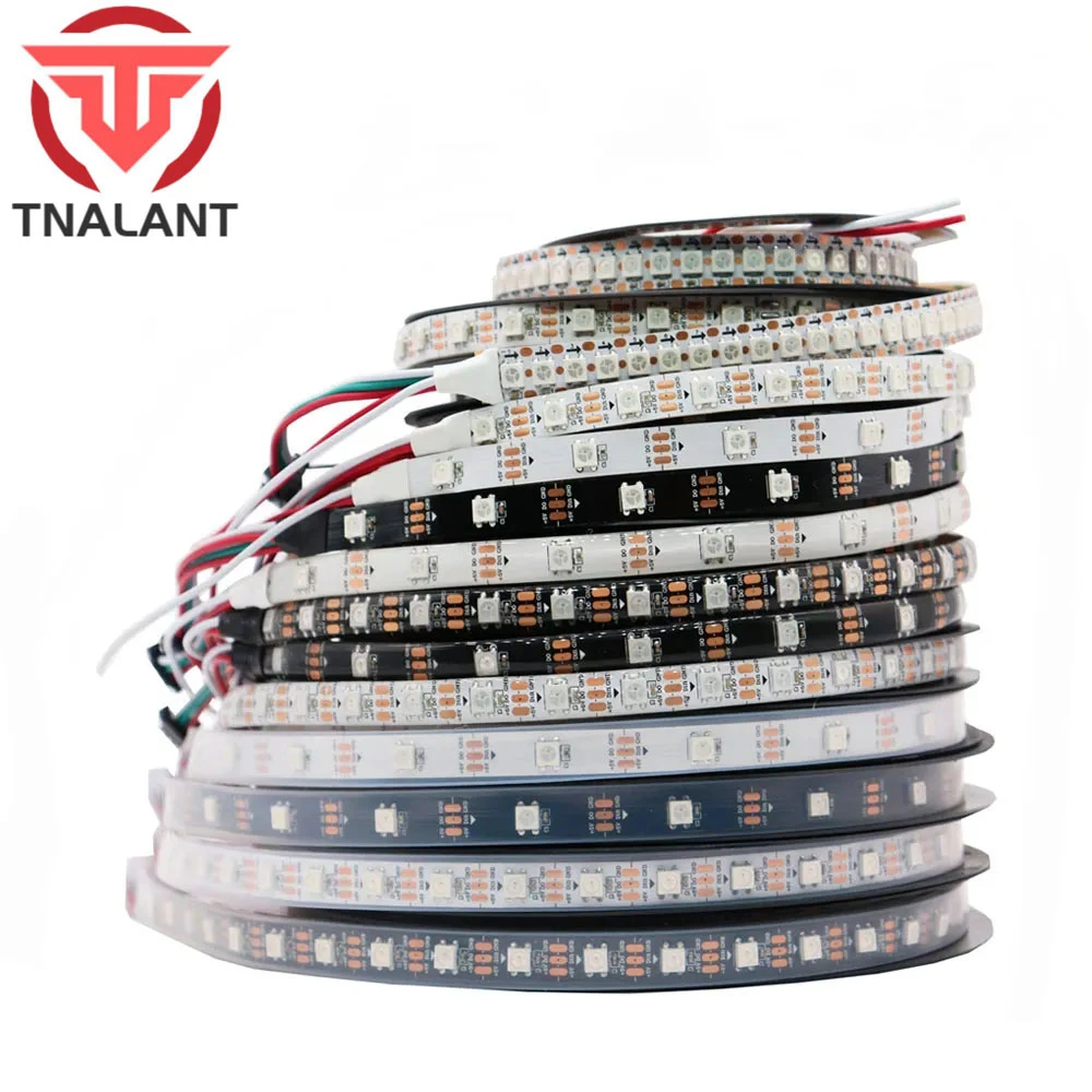 WS2812B Smart RGB LED Strip WS2812 5050 LED Strip Light Individually Addressable Tape 30/60/74/96/144Leds/m Black/White PCB DC5V