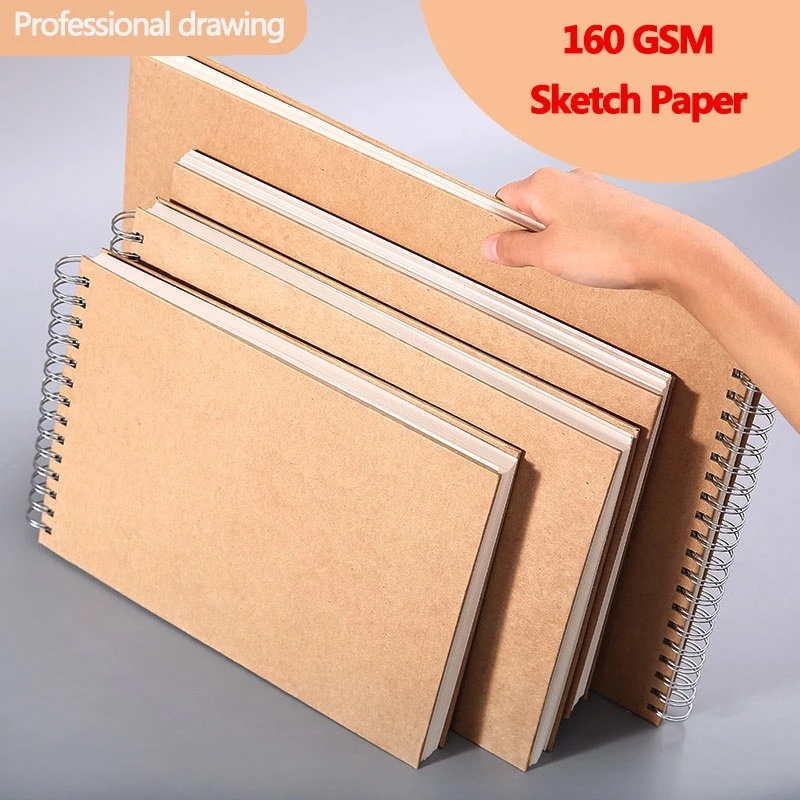 A3/A4/8K/A5/16K Khaki Sketchbook Spiral  Notebook  Inner Blank 160GSM Kraft Paper Cover School Supplies Pencil drawing notepad