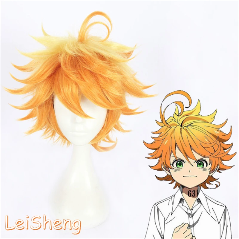 Emma Wig Short Golden Gradient Dark Yellow Wig Anime The Promised Neverland Cosplay Hair Synthetic Cosplay Wig 40cm