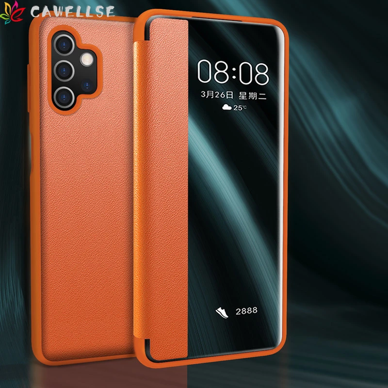 Luxury Leather Flip Phone Case for Samsung S21 FE S20 Ultra A51 A71 A72 A52 A32 A22 A12 A50 A70 Note10Plus Window Plating Etui