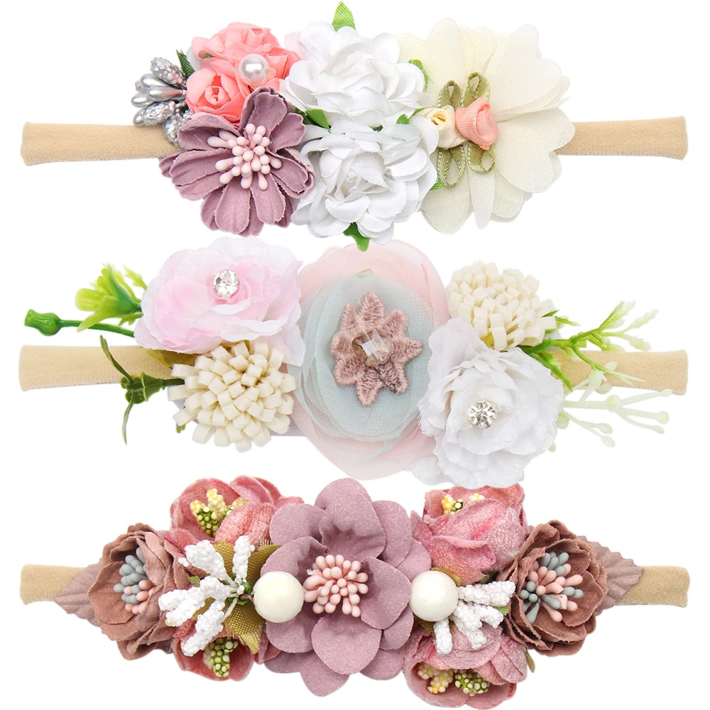 Newborn Pearl Artific Flower Baby Girl Headband Handmade Nylon Elastic Toddler Hairband Baby Accessories резинки для волос детям