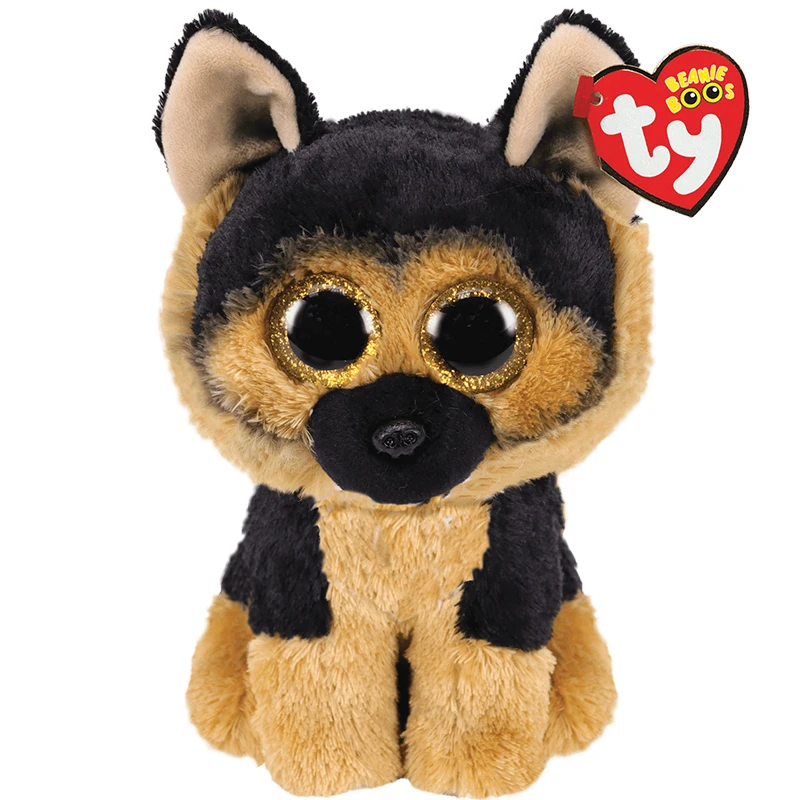 15CM Ty Beanie Spirit Glittery Gold Big Eyes Black And Brown Silky Fur Dog German Shepherd Toys Doll Children's Birthday Gifts