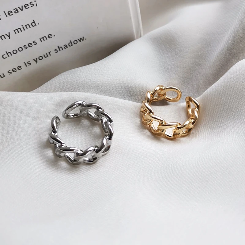 LATS Gold Silver Color Plating Chain Shape Rings for Women Men Vintage Gothic Chunky Hip Hop Ring Antique Jewelry Accessory