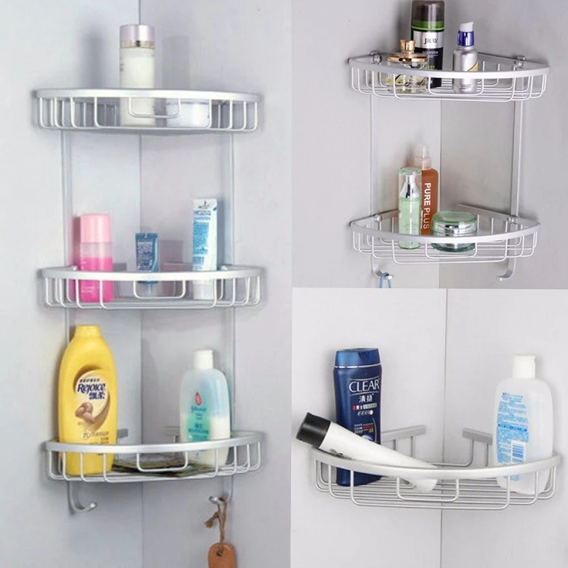 3 Layer Bathroom Punch Free  Aluminum Triangular Rack Storage Organizer Corner Shelf For Shampoo Soap Cosmetic Basket Holder