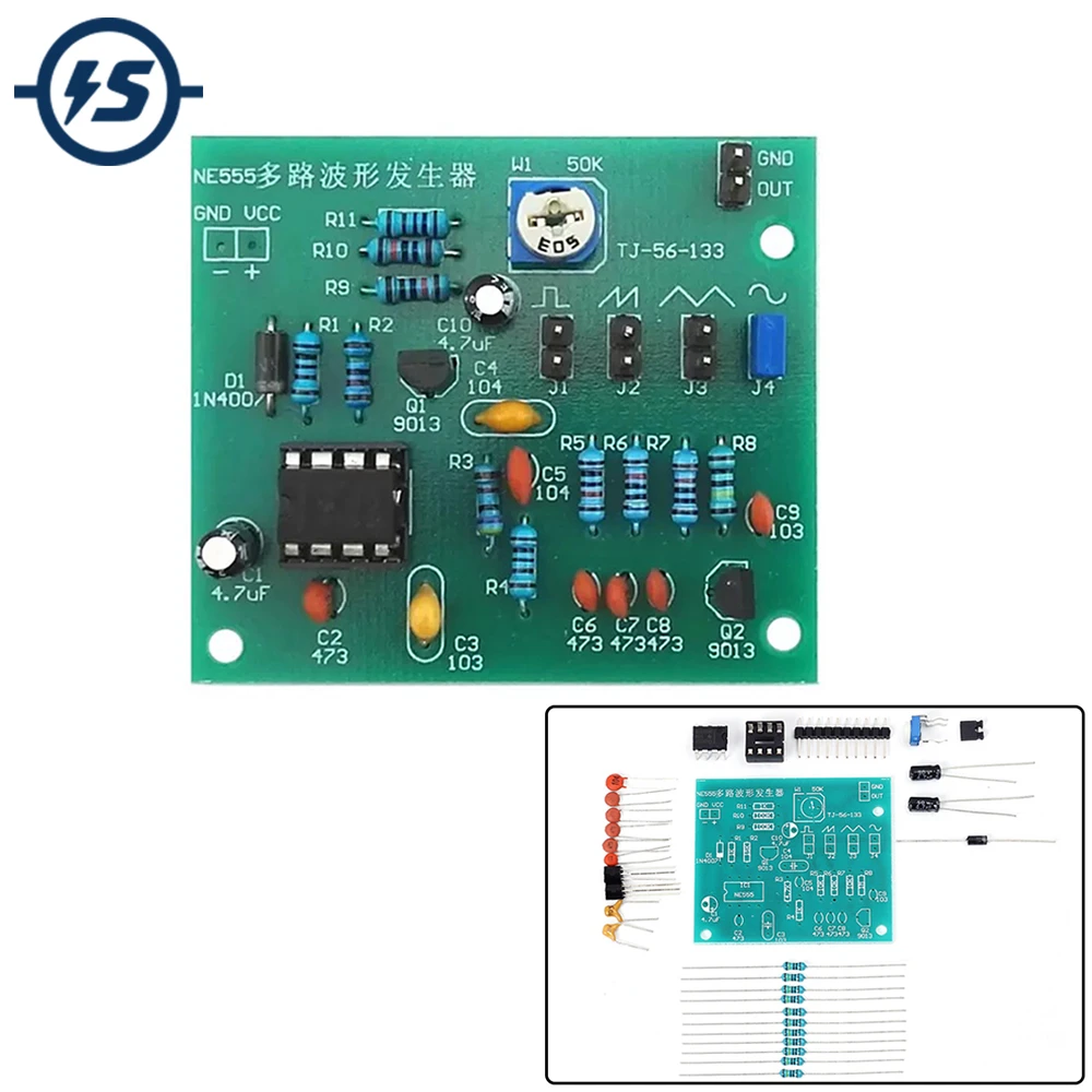 DIY Kits NE555 Multi-channel Waveform Generator Suite Sine Triangle Square Wave Electronic Training Kit 5-12V