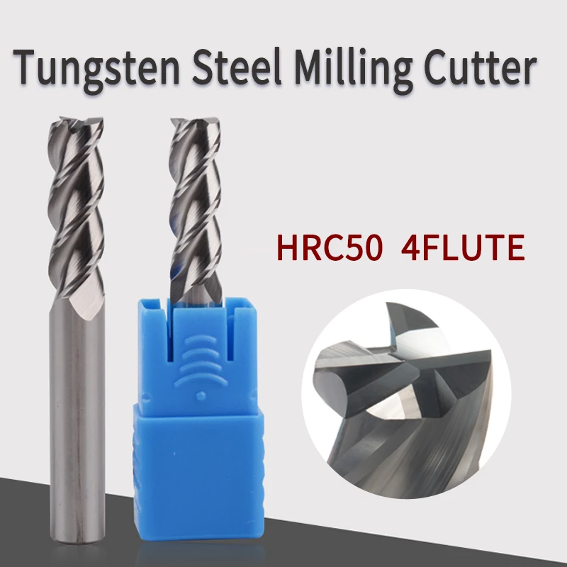 HRC50 4 Flute 1mm 2mm 4mm 8mm 10mm 12mm 18mm 20mm 50L 60L 75L 150L Alloy Carbide Milling Tungsten Steel Milling Cutter End Mill