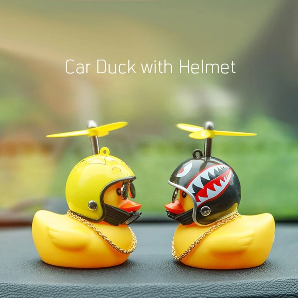 Car Ornament Duck with Helmet Broken Wind Helmet Small Yellow Duck Road Bike Motor Riding Cycling Bicycle Accessories Car Decor