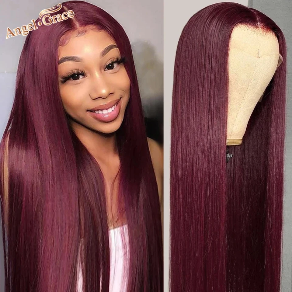 99J Lace Front Wigs 4x4 Burgundy Transparent Straight Lace Front Wigs Brazilian 30inch T Part Human Hair Wigs Pre Plucked Remy