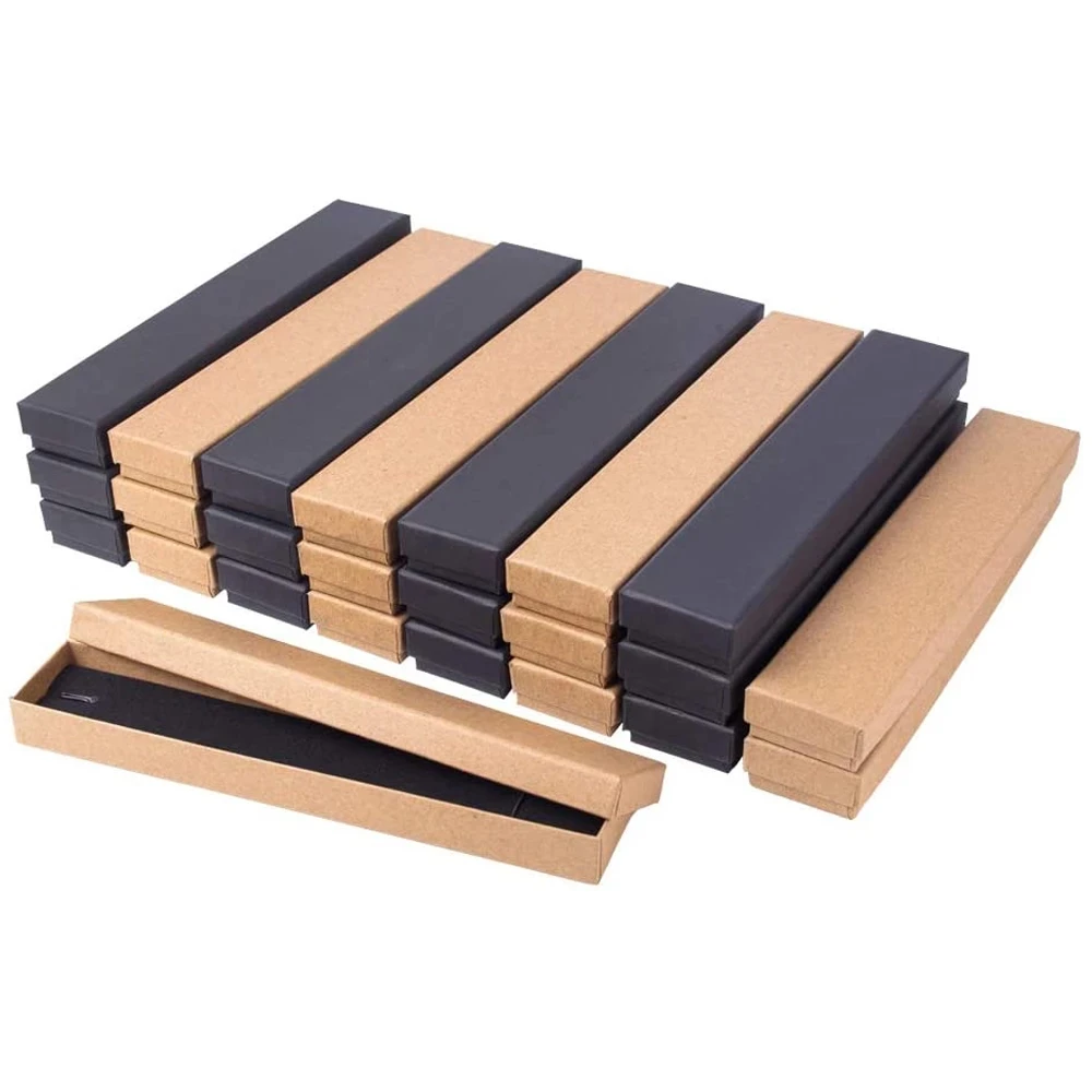 12 pcs 21x4x2cm Rectangle Cardboard Jewelry Set Box for Ring Necklace gift boxes for jewellery packaging with Sponge inside F70