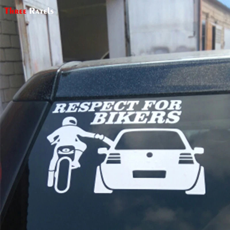 Three Ratels TZ-1430 13x20cm Respect For Bikers Car Stickers Funny Auto Sticker Decals
