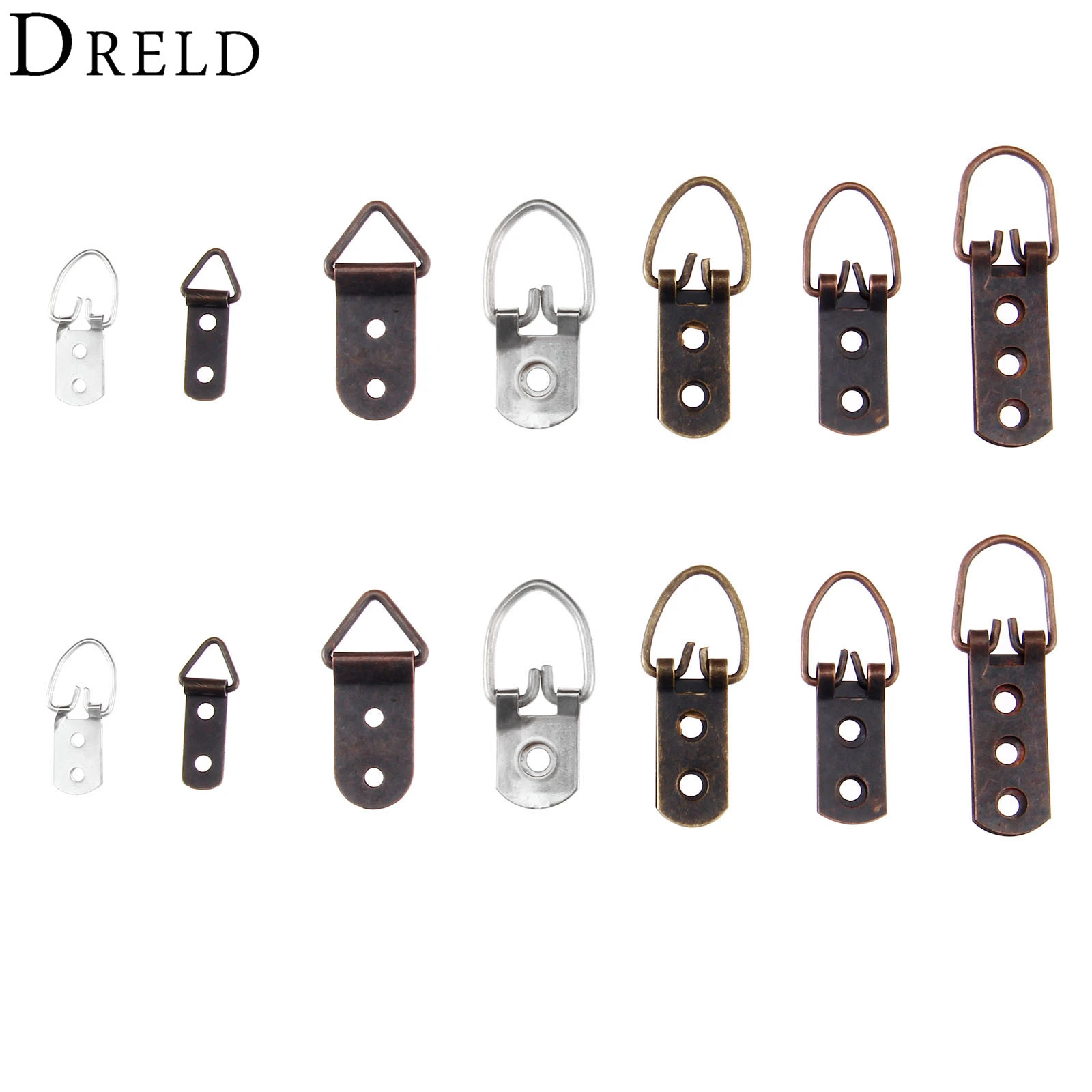 DRELD 5/20Pcs Zinc Alloy D-Ring Hanging Picture Photo Oil Painting Mirror Frame Hooks Hanger with Screws Bronze/Silver Tone