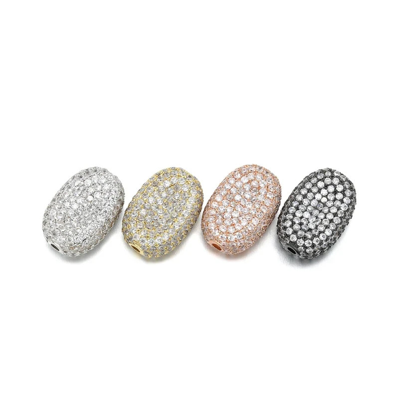 13*19mm Brass Cubic Zirconia Oval Beads for DIY Jewelry Accessories Making, Hole: 2.0mm, VZ180