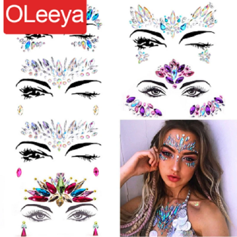 Festival Face Jewels Crystal Body Stickers Make Up Face Gems Glitter Rhinestones Face Sticker For Festival Party Dress UP F0118