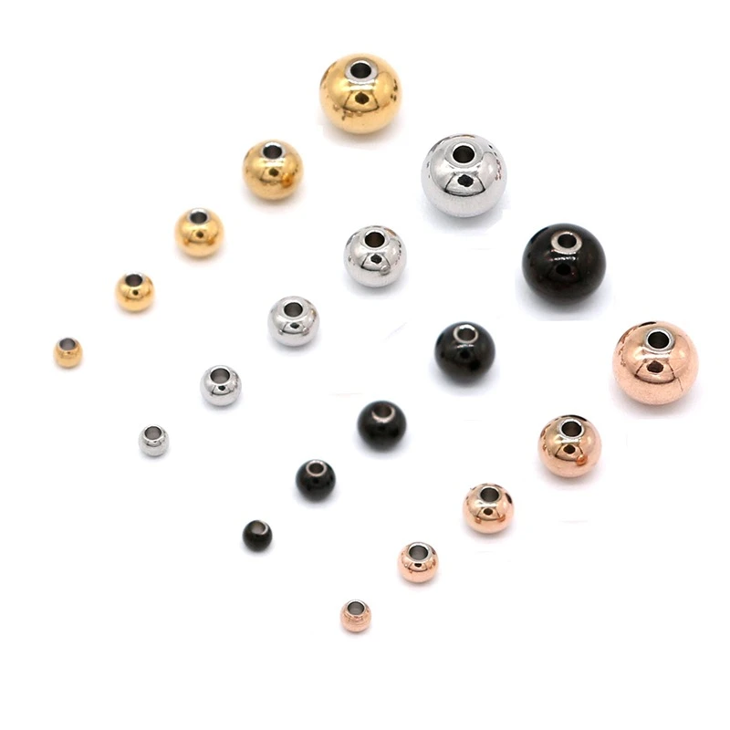 50pcs/lot 3 4 5 6 8mm Stainless Steel Gold Black Rose Gold Color Round Spacer Bead with 1.5mm Hole for DIY Jewelry Making