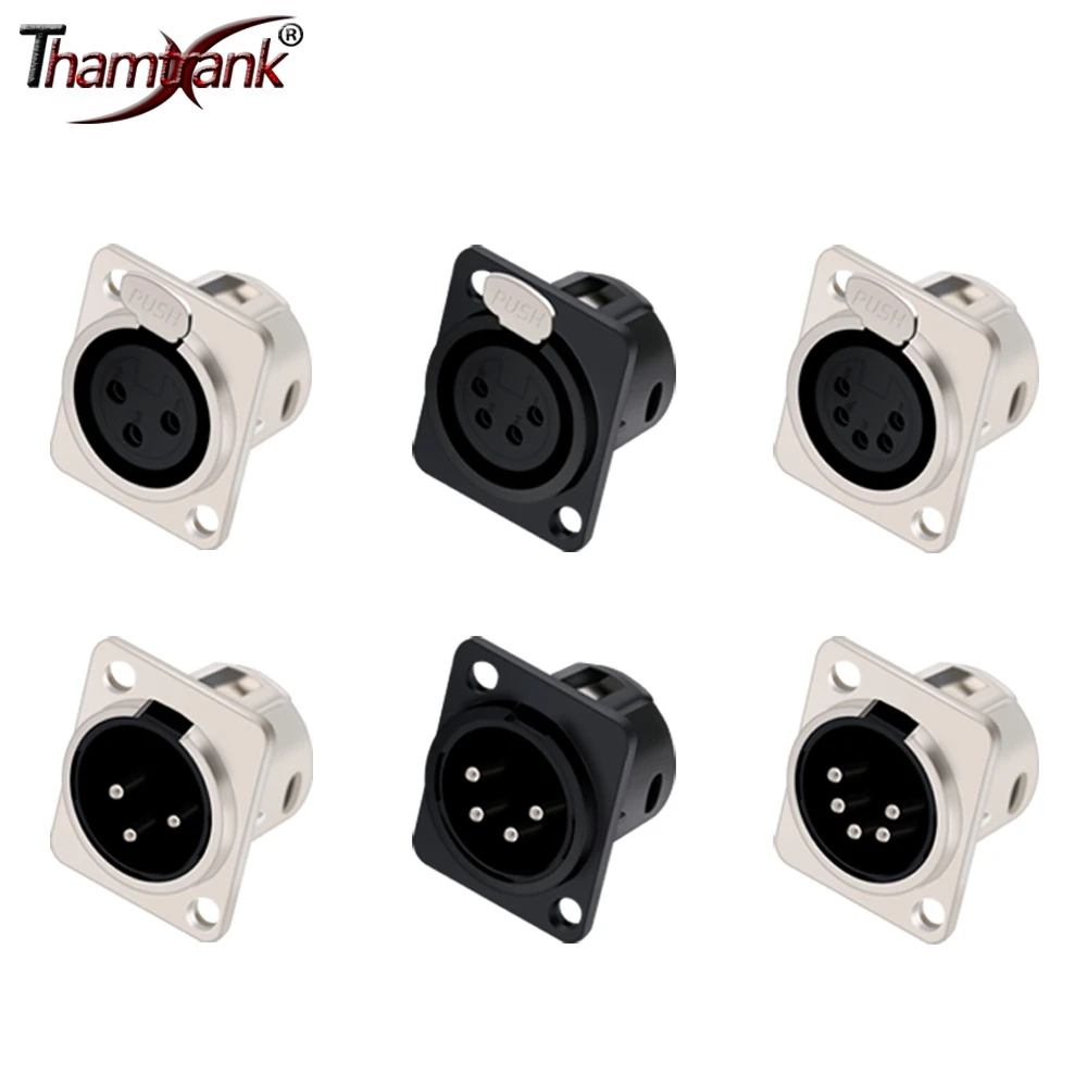 10pcs 3/4/5pins xlr male plug+female socket connector, panel mount, Zinc alloy shell+copper contacts, silver&black housing