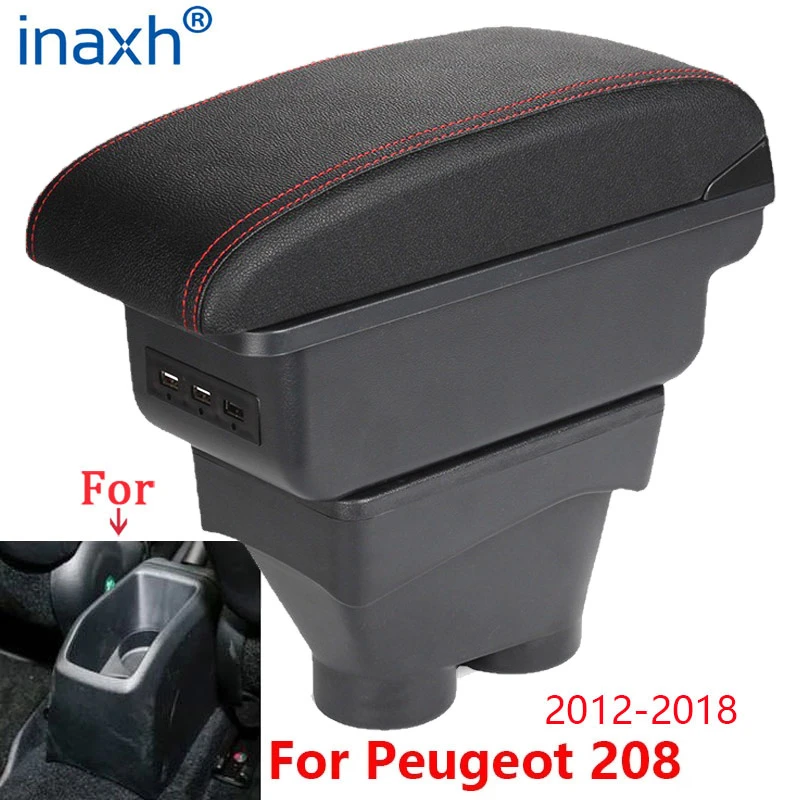 For Peugeot 208 Armrest Box Storage box Car accessories Retrofit parts Interior details Auto Holder Ashtray 2012-2018