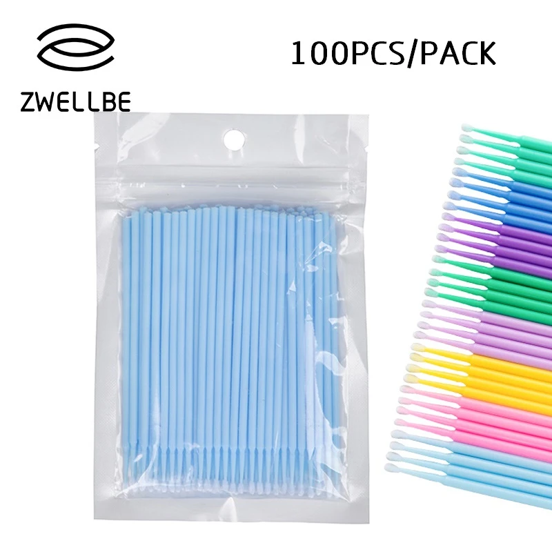 zwellbe 100pcs/pack Disposable Makeup Brushes Swab Durable Micro Mascara Brush Eyelash Extension Individual Lash Removing Tools
