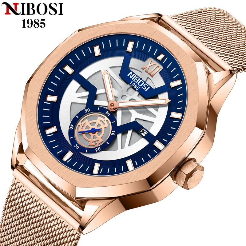 NIBOSI Mens Watches Luxury Brand Fashion Gold Skeleton Quartz Watch Men Sport Wristwatch Waterproof Clock Male Relogio Masculino