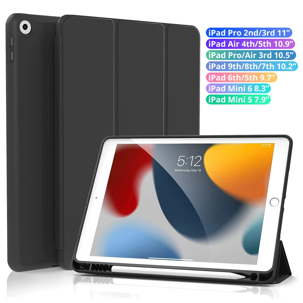 Case for iPad 2021 10.2 2020 2019 2018 9.7 Mini 5 Pro 11 10.5 Air 3 4 10.9 8th 7th 6th Generation Smart Cover with Pencil Holder