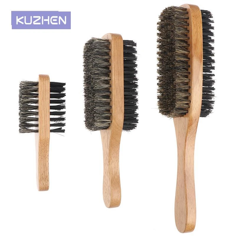 Men Boar Bristle Hair Brush - Natural Wooden Wave Brush for Male, Styling Beard Hairbrush for Short,Long,Thick,Curly,Wavy Hair