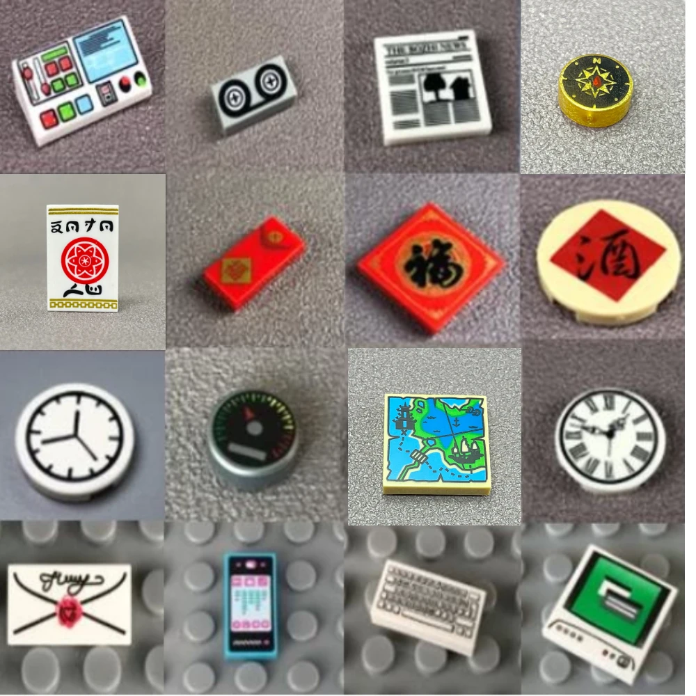 10pcs/lot MOC Bricks DIY Printed Tile Building Blocks Computer TV music Phone Clock Letter kids toys gifts