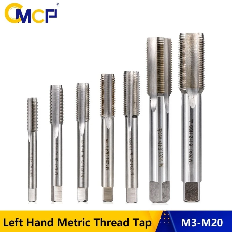 CMCP 1pc Left Hand Metric Thread Tap HSS Screw Tap Drill Bit Machine Straight Shank Plug Tap M3 M6 M8 M10 M12 M14 M16 M18 M20