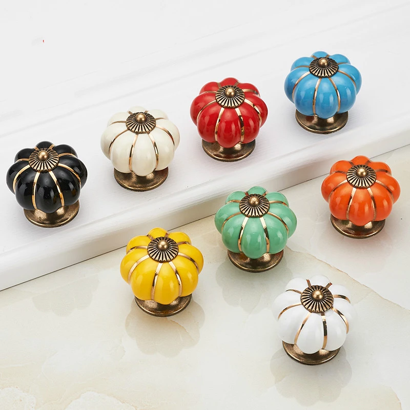 Pumpkin Ceramic Handles 40mm Drawer Knobs Single Hole Closet Door Handles Cabinet Handles with Screws Furniture Handles