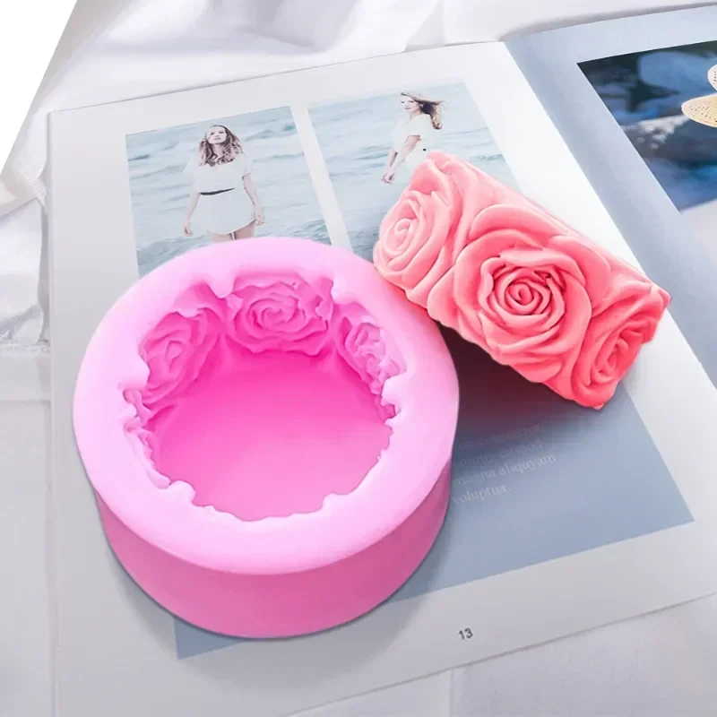 3D Round Rose Flowers Shape Silicone Soap Mold DIY Handmade Soap Molds Soap Making Fondant Cake Candle Molds Craft Decoration