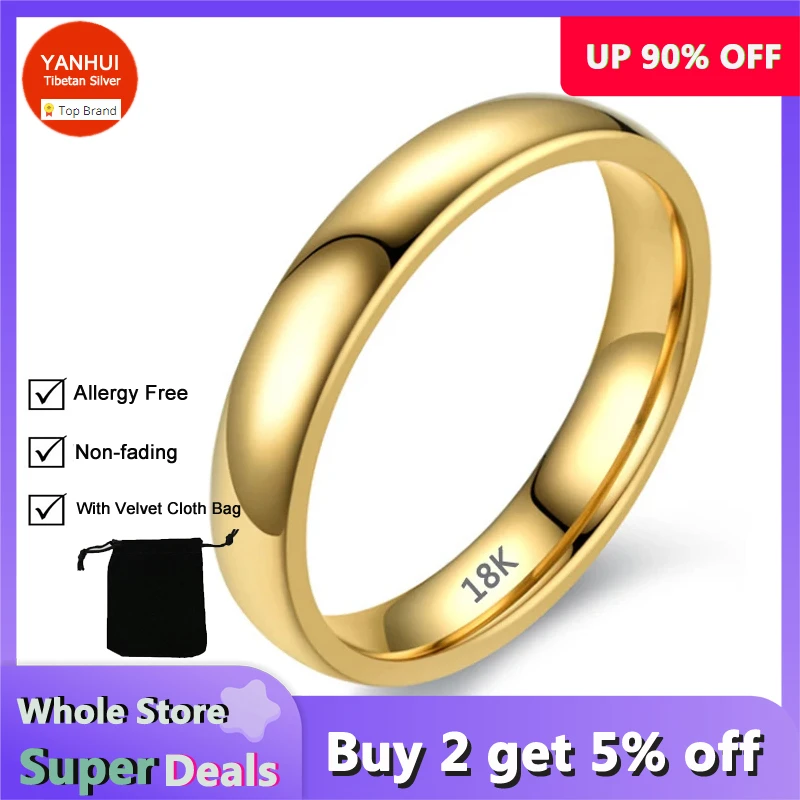 Sale at a loss! Never Fade Original Solid Stainless Steel Rings 18K Gold Gloss Rings For Women And Men Simple Couple Rings KR050
