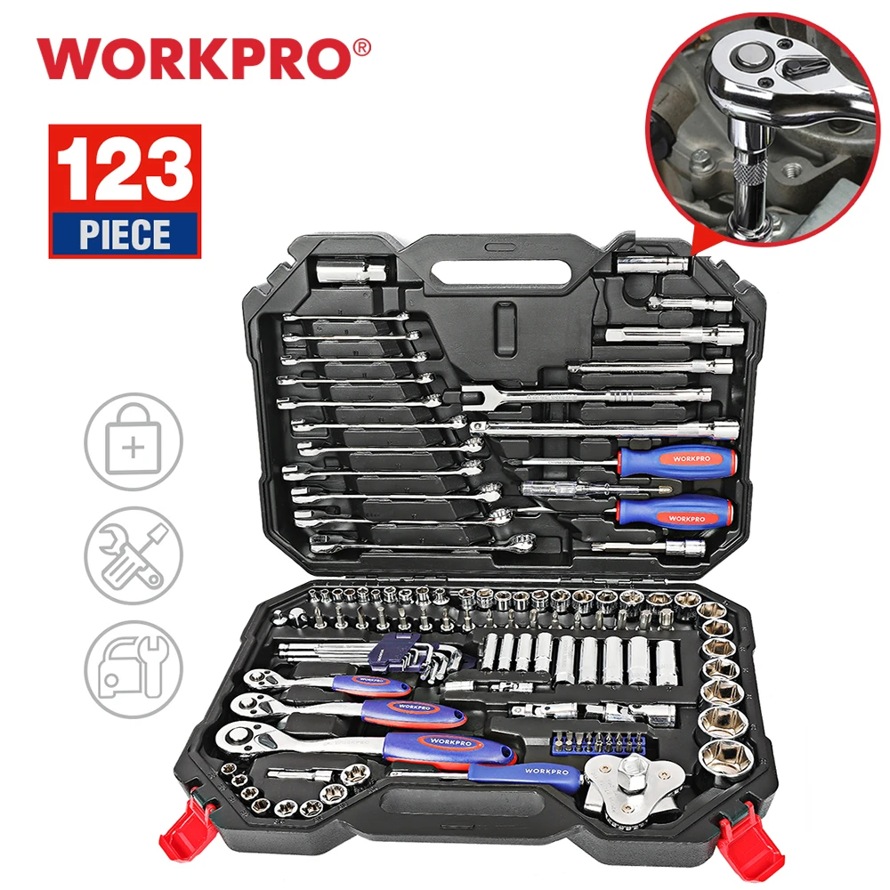 WORKPRO Car Repair Tool Set Mechanic Tool Kits Screwdrivers Ratchet Spanner Wrenches Sockets