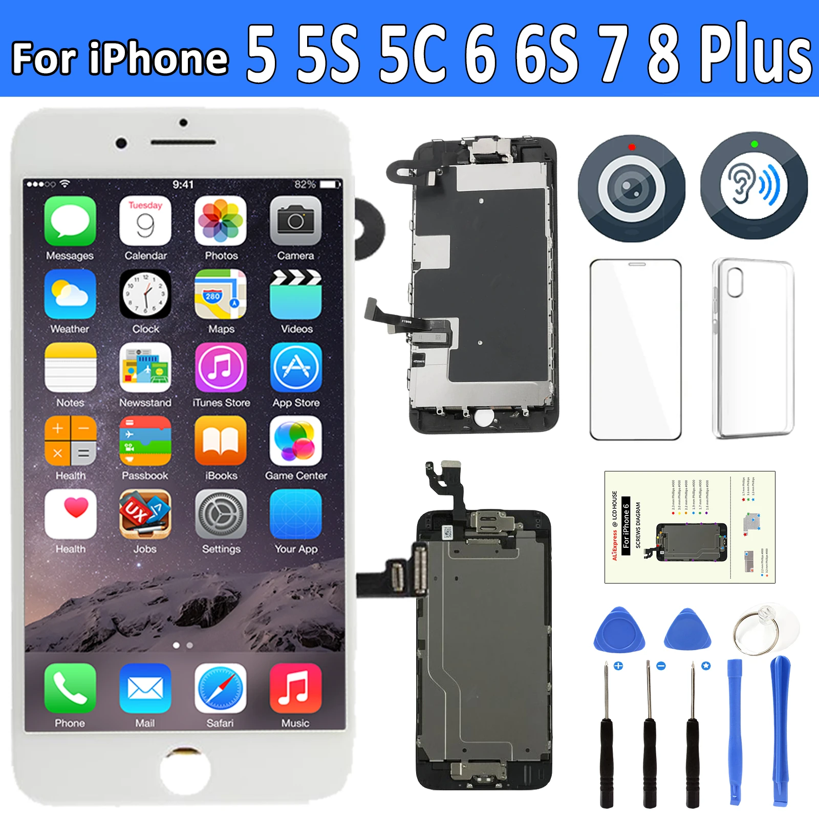 AAA Display for iPhone 5 5C 5S 5SE LCD Display Full Assembly LCD Touch Screen Digitizer Full Replacement Pantalla+Button+Camera