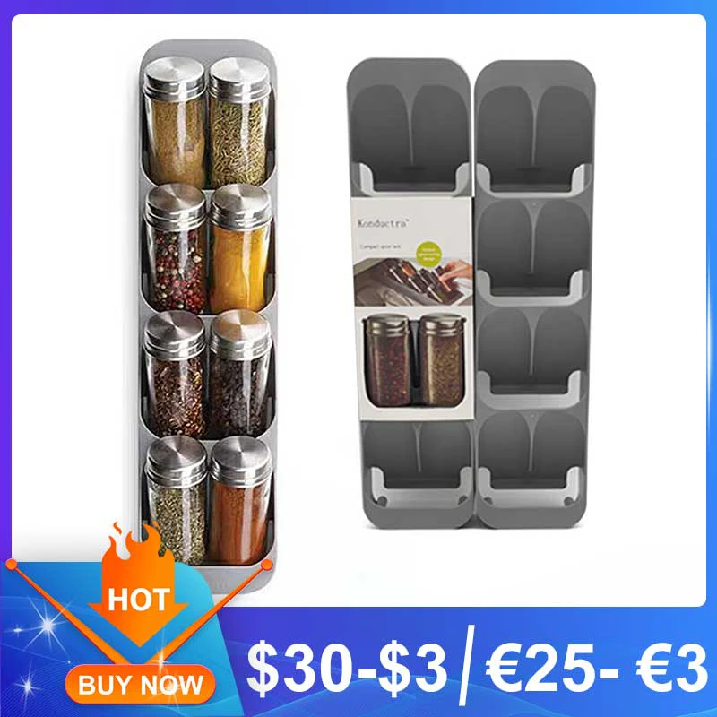 Eight Slots Drawer Condiment Seasoning Bottle Storage Holder 8 Grid Crucible Storage Organizer Condiment Tank Kitchen Organizer