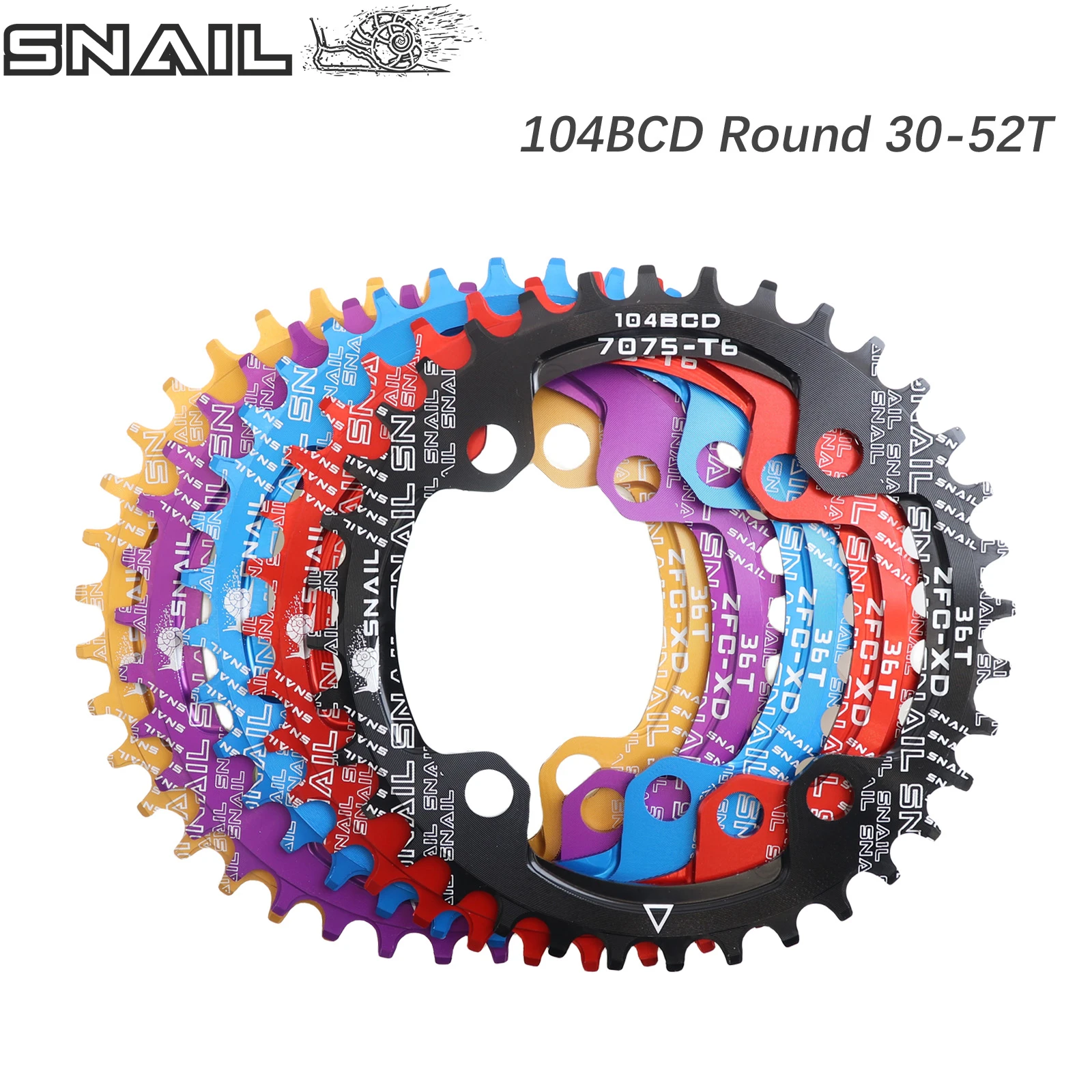 SNAIL Chainring 104BCD Round 30t 32t 34t 36t 38 tooth Narrow n Wide Ultralight Tooth Plate MTB Mountain Bike 104 BCD Chainwheel