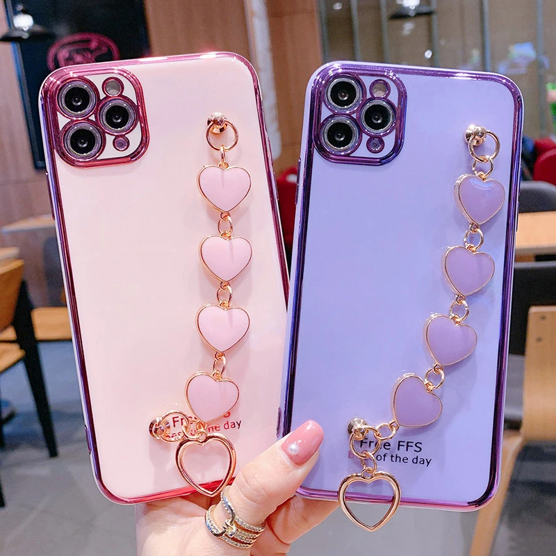 Luxury Plating Love Bracelet Wrist Chian Strap soft Case For iPhone 12 11 Pro Max 12mini X XS XR XSMax 6S 7 8 Plus SE2020 Cover