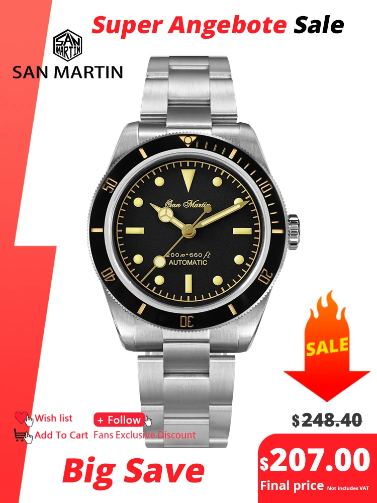 San Martin Diver Watch 6200 Retro Water Ghost Luxury Sapphire NH35 Men Automatic Mechanical Watches 20Bar Waterproof Luminous