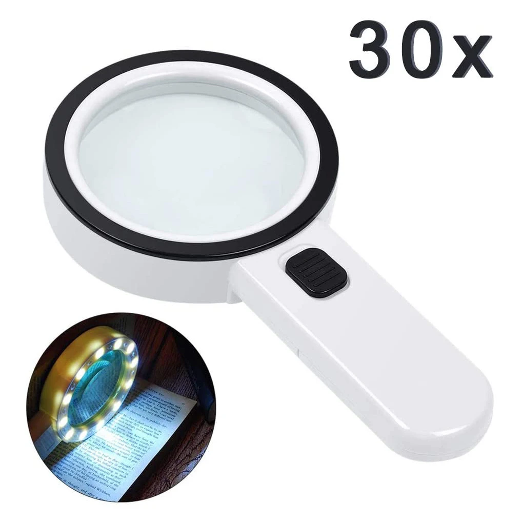 Handheld 30X Illuminated Magnifier Microscope Magnifying Glass Aid Reading for Seniors loupe Jewelry Repair Tool With LED