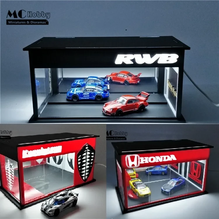 MC Hobby 1:64 assemble Led Lighting Diorama Cars Showrooms Garage Honda RWB Koenigsegg for Diecast Model Car