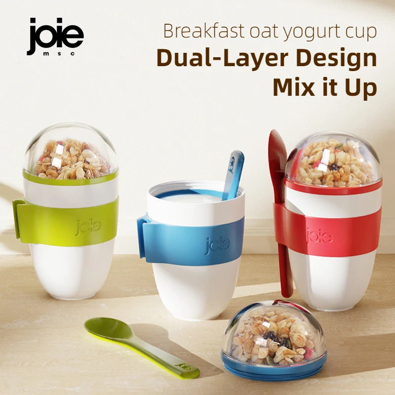JOIE Portable Breakfast Cup Multifunction Oatmeal Cup Cereal BPA Free PP Nut Yogurt Mug Snack Cup With Lid Spoon Food Container