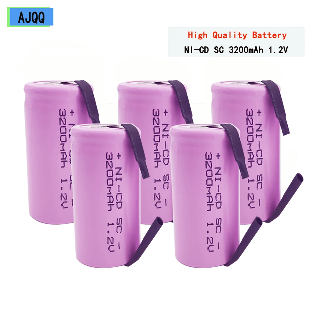 New SC 1.2V 3200mAh Rechargeable Battery SC Sub C Ni-cd Cell with Welding Tabs for Electric Drill Screwdriver