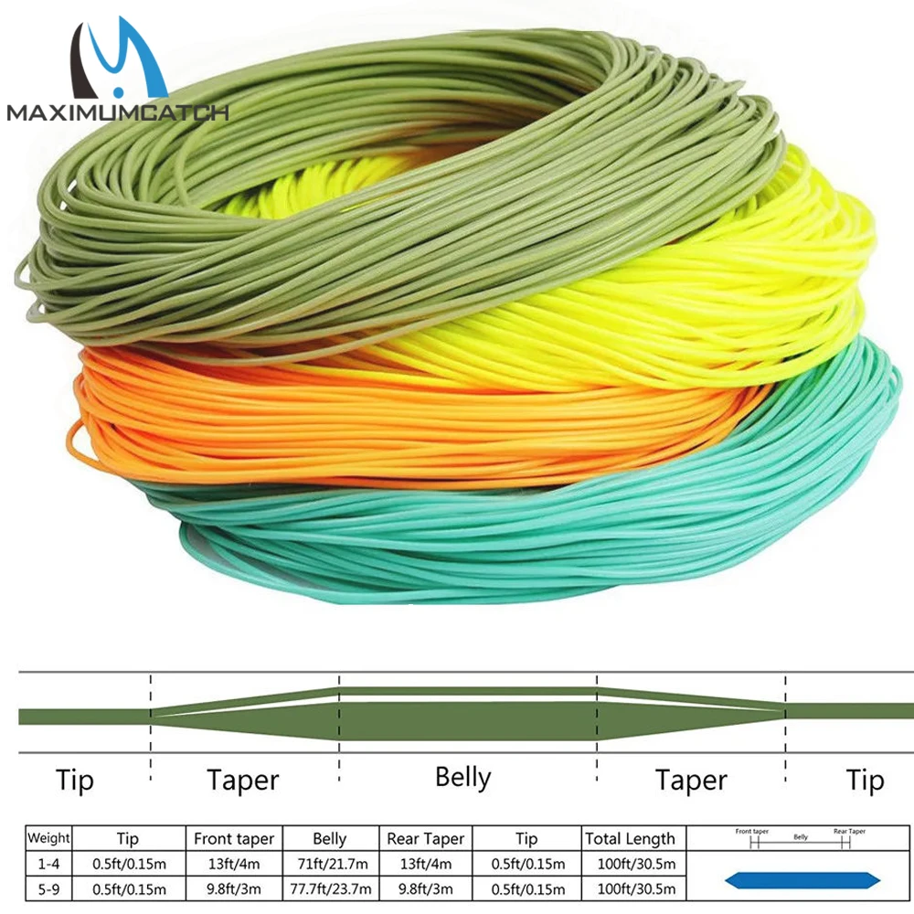 Maximumcatch 100 FT Weight Forward Floating Fly Fishing Line 1WT- 9 WT Floating Fly Line