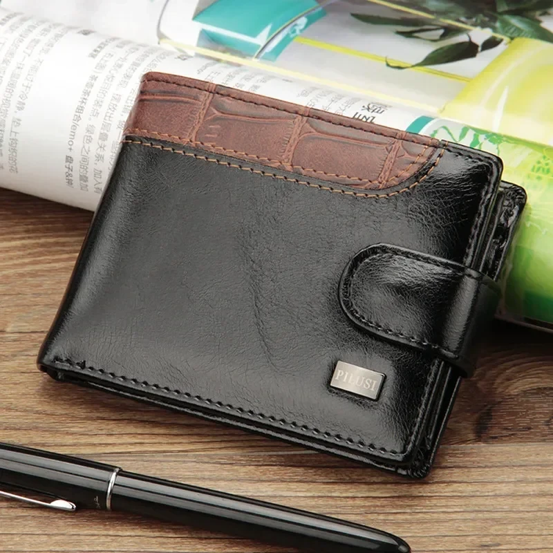 2021 New Patchwork Leather Men Wallets Short Male Purse with Coin Pocket Card Holder Brand Trifold Wallet Men Clutch Money Bag